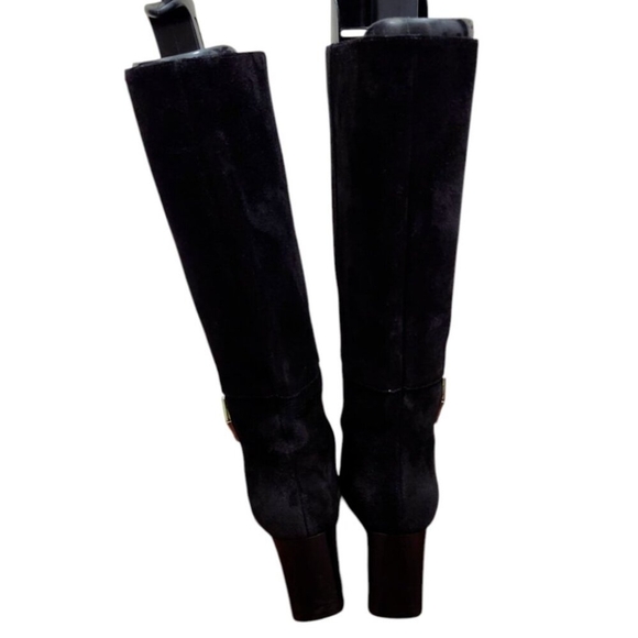 Longchamp -women’s Roseau Heeled boots Black suede leather Bamboo logo EU 38/7.5 - Picture 7 of 14